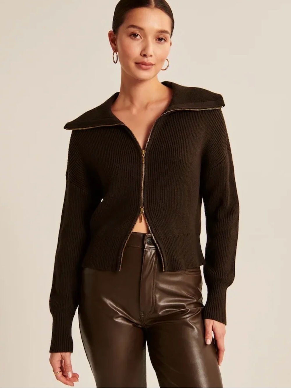 NWOT Abercrombie & Fitch Women’s Brown Double Zipper Ribbed Cardigan, Size XS